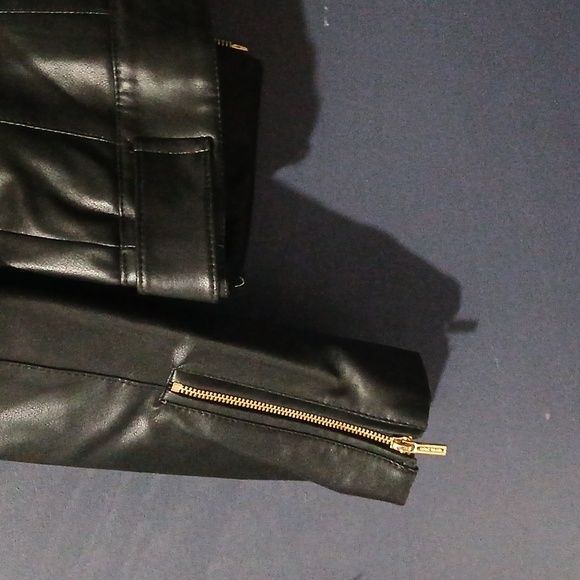 Cole Haan Black Faux Leather Zip Jacket with Silver Accents Size Small - Picture 7 of 8